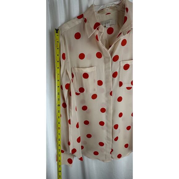 Ann Taylor LOFT Polka Dot Blouse, Nude & Orange, Sz: S, 55-43 - Picture 4 of 16